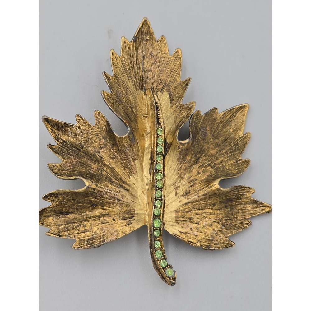 Vtg Autumn Leaf Brooch Lot Gold Tone Rhinestone Maple & Antiqued Bronze Cluster - Picture 6 of 8